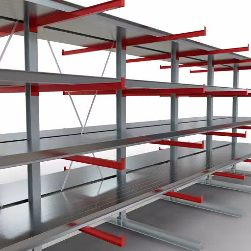 Produktbild Nr 11 des Artikels K 6000 Komplettregal, doppelseitig, 3000 x 2x 7500 x 2x 1250 mm, RAL 7001 / RAL 3000, 5 Lagerebenen Abbildung Nr 11 des Artikels K 6000 Komplettregal, doppelseitig, 3000 x 2x 7500 x 2x 1250 mm, RAL 7001 / RAL 3000, 5 Lagerebenen aus der Produktgruppe Kragarmregale von der Marke Schulte Lagertechnik