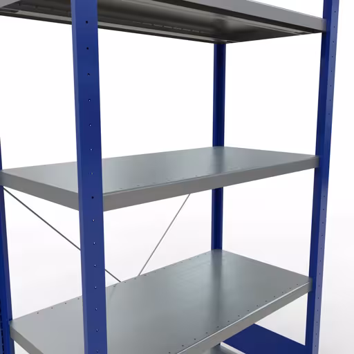 Grundregal, Fachbodenregal Stecksystem MULTIplus330, 2000 x 1000 x 500 mm (HxBxT), 5 Fachböden, Kreuzstrebe, RAL 5010 enzianblau/verzinkt von Schulte Lagertechnik aus der Kategorie Stecksystem