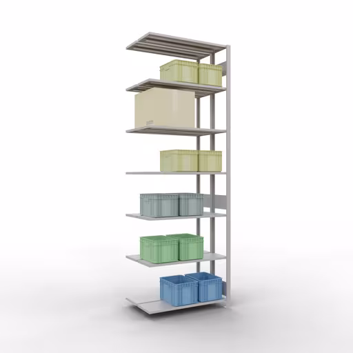 Anbauregal, Doppelregal, Fachbodenregal Stecksystem MULTIplus150, 3000 x 1000 x (2x300) mm (HxBxT), 2x7 Fachböden, Längenriegel, RAL 7035 lichtgrau mit der Artikelnr. 33137 Anbauregal, Doppelregal, Fachbodenregal Stecksystem MULTIplus150, 3000 x 1000 x (2x300) mm (HxBxT), 2x7 Fachböden, Längenriegel, RAL 7035 lichtgrau von Schulte Lagertechnik aus der Kategorie Fachbodenregale