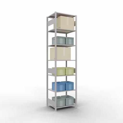 Grundregal, Fachbodenregal Stecksystem MULTIplus150, 3000 x 750 x 600 mm (HxBxT), 7 Fachböden, Längenriegel, RAL 7035 lichtgrau von Schulte Lagertechnik aus der Kategorie Stecksystem