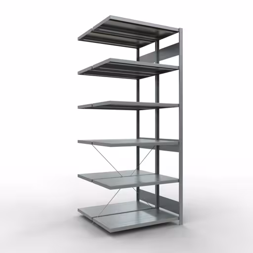 Produktbild Nr.16 des Artikels Anbauregal, Doppelregal, Fachbodenregal Stecksystem MULTIplus250, 2500 x 1000 x (2x500) mm (HxBxT), 2x6 Fachböden, Kreuzstrebe, verzinkt aus der Produktreihe Fachbodenregale von der Marke Schulte Lagertechnik