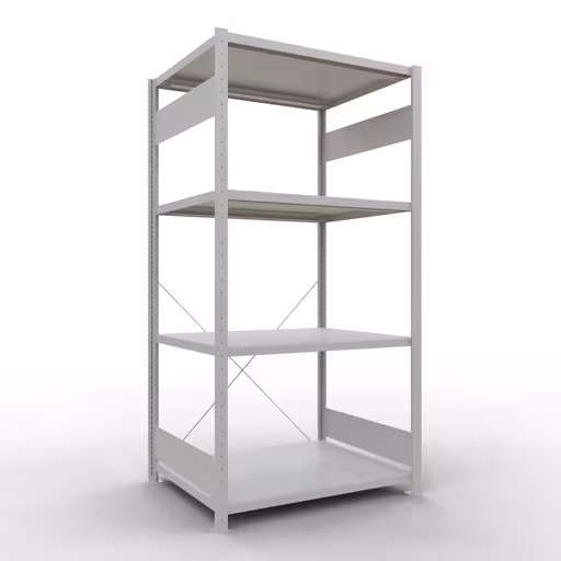 Grundregal, Fachbodenregal Stecksystem MULTIplus330, 2000 x 1000 x 800 mm (HxBxT), 5 Fachböden, Kreuzstrebe, RAL 7035 lichtgrau aus der Kategorie Grundregal mit der Artikelnummer 33880