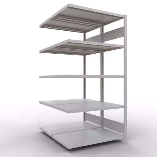 Anbauregal, Doppelregal, Fachbodenregal Stecksystem MULTIplus250, 2000 x 1000 x (2x600) mm (HxBxT), 2x5 Fachböden, Längenriegel, RAL 7035 lichtgrau aus der Kategorie Doppelregale mit der Artikelnummer 33265