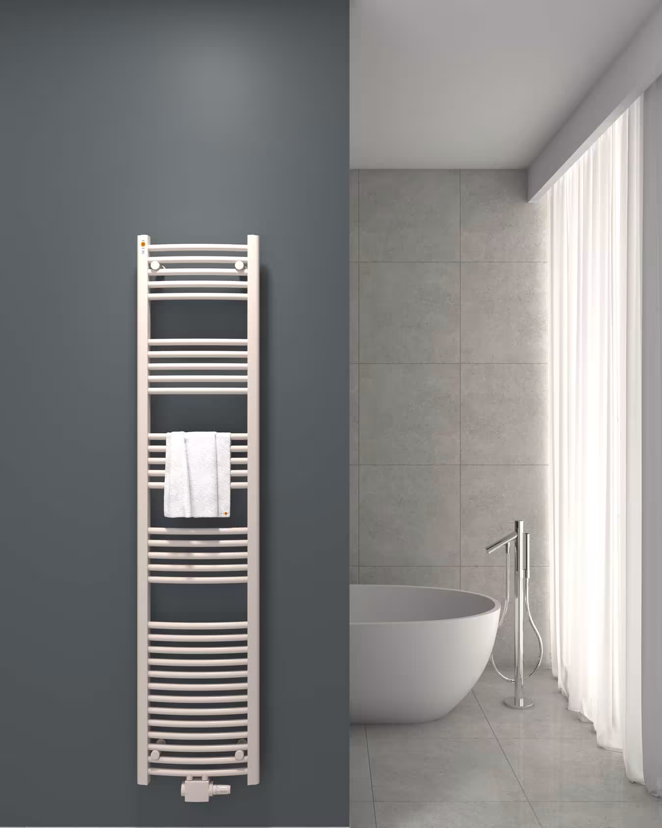 MERT Badheizkörper weiß gebogen, Mittelanschluss Typ Größe: 400x1800 mm aus der Kategorie Bad-Heizkörper mit der Artikelnr. 2-40x180-M