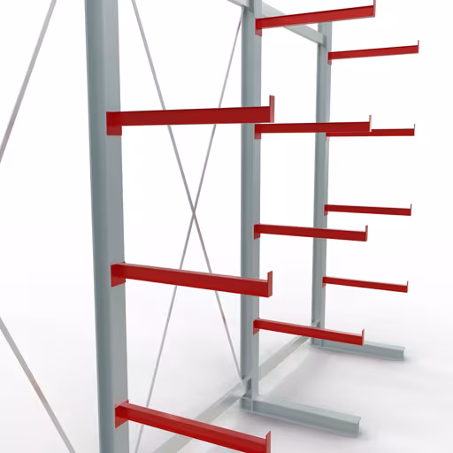 K 6000 Komplettregal, einseitig, 3000 x 4500 x 750 mm, RAL 7001 / RAL 3000, 5 Lagerebenen von Schulte Lagertechnik aus der Kategorie Kragarmregale