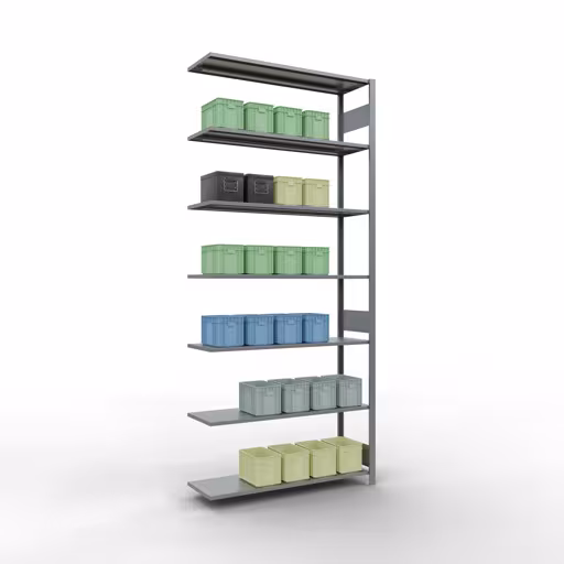 Produktbild Nr.15 des Artikels Anbauregal, Fachbodenregal Stecksystem MULTIplus150, 3000 x 1300 x 400 mm (HxBxT), 7 Fachböden, Längenriegel, verzinkt aus der Produktreihe Stecksystem von der Marke Schulte Lagertechnik