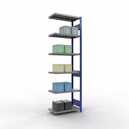 Abbildung Nr 13 des Artikels Anbauregal, Fachbodenregal Stecksystem MULTIplus250, 2500 x 750 x 400 mm (HxBxT), 6 Fachböden, Längenriegel, RAL 5010 enzianblau/verzinkt/verzinkt aus der Produktgruppe Stecksystem von der Marke Schulte Lagertechnik
