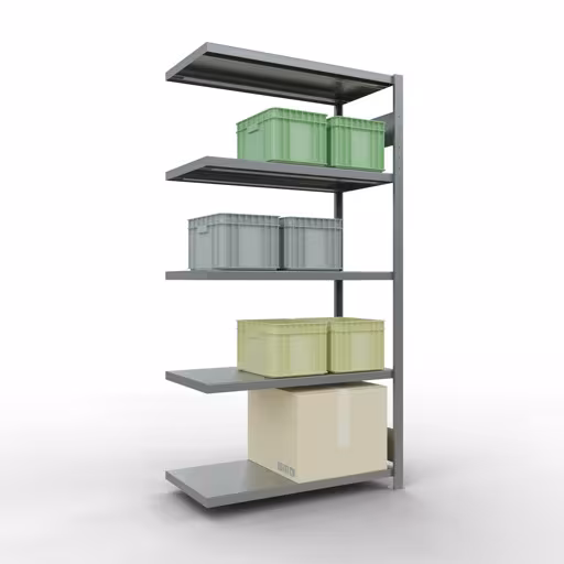 Anbauregal, Fachbodenregal Stecksystem MULTIplus250, 2000 x 1000 x 500 mm (HxBxT), 5 Fachböden, Längenriegel, verzinkt von der Marke Schulte Lagertechnik aus der Produktreihe Stecksystem