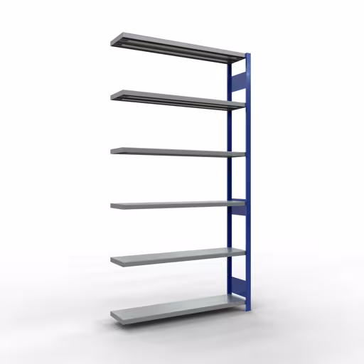 Anbauregal, Fachbodenregal Stecksystem MULTIplus250, 2500 x 1300 x 300 mm (HxBxT), 6 Fachböden, Längenriegel, RAL 5010 enzianblau/verzinkt aus der Kategorie Anbauregal mit der Artikelnummer 12936-130-LR-B