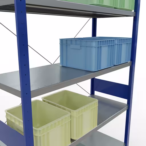 Abbildung Nr 15 des Artikels Grundregal, Fachbodenregal Stecksystem MULTIplus250, 3000 x 1300 x 500 mm (HxBxT), 7 Fachböden, Kreuzstrebe, RAL 5010 enzianblau/verzinkt aus der Produktgruppe Stecksystem von der Marke Schulte Lagertechnik