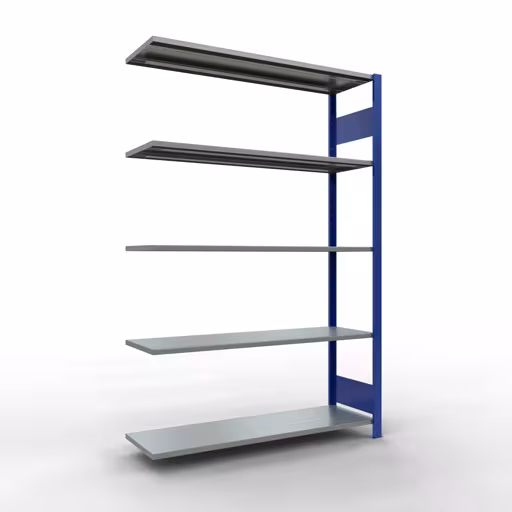 Anbauregal, Fachbodenregal Stecksystem MULTIplus150, 2000 x 1300 x 400 mm (HxBxT), 5 Fachböden, Längenriegel, RAL 5010 enzianblau/verzinkt aus der Kategorie Anbauregal mit der Artikelnummer 12745-130-LR-B