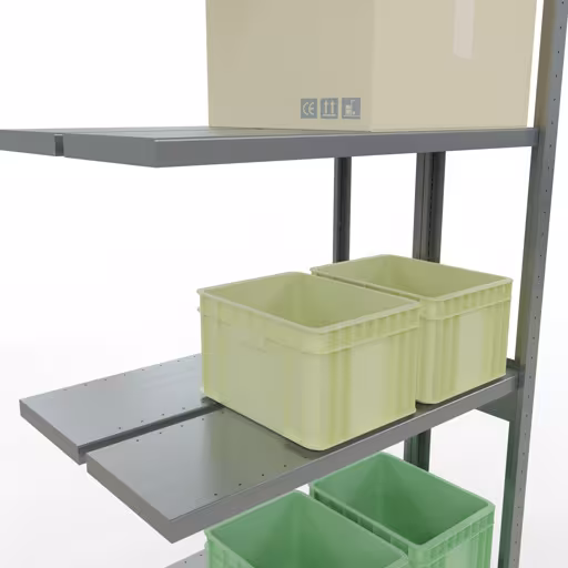 Produktbild Nr.11 des Artikels Anbauregal, Doppelregal, Fachbodenregal Stecksystem MULTIplus250, 3000 x 1000 x (2x300) mm (HxBxT), 2x7 Fachböden, Längenriegel, verzinkt aus der Produktreihe Fachbodenregale von der Marke Schulte Lagertechnik