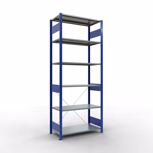 Grundregal, Fachbodenregal Stecksystem MULTIplus150, 2500 x 1000 x 500 mm (HxBxT), 6 Fachböden, Kreuzstrebe, RAL 5010/verzinkt aus der Kategorie Grundregal mit der Artikelnummer 12651-B