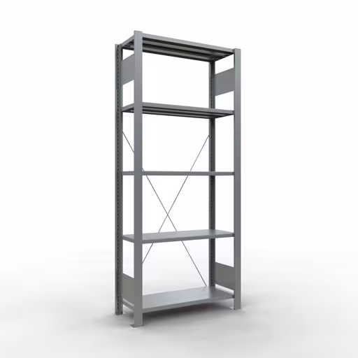 Grundregal, Büro-Fachbodenregal Stecksystem MULTIplus85, 1800 x 750 x 300 mm (HxBxT), 5 Fachböden, Kreuzstrebe, verzinkt, ohne Anschlagleiste von der Marke Schulte Lagertechnik Grundregal, Büro-Fachbodenregal Stecksystem MULTIplus85, 1800 x 750 x 300 mm (HxBxT), 5 Fachböden, Kreuzstrebe, verzinkt, ohne Anschlagleiste aus der Kategorie Stecksystem mit der Artikelnummer 17718