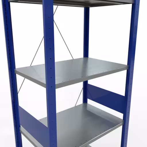 Grundregal, Fachbodenregal Stecksystem MULTIplus150, 3000 x 750 x 500 mm (HxBxT), 7 Fachböden, Kreuzstrebe, RAL 5010 enzianblau/verzinkt/verzinkt von der Marke Schulte Lagertechnik aus der Produktreihe Stecksystem