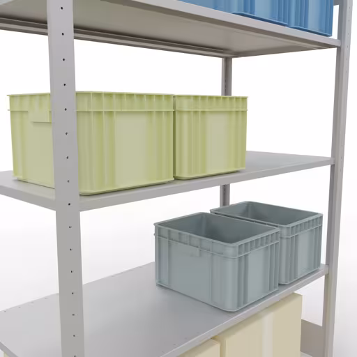 Produktbild Nr.12 des Artikels Grundregal, Fachbodenregal Stecksystem MULTIplus150, 2000 x 1300 x 600 mm (HxBxT), 5 Fachböden, Längenriegel, RAL 7035 lichtgrau aus der Produktreihe Stecksystem von der Marke Schulte Lagertechnik