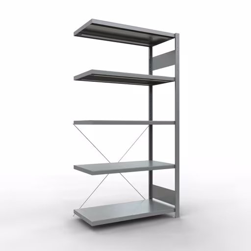 Anbauregal, Fachbodenregal Stecksystem MULTIplus330, 2000 x 1000 x 500 mm (HxBxT), 5 Fachböden, Kreuzstrebe, verzinkt aus der Kategorie Anbauregal mit der Artikelnummer 13955