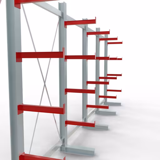 Abbildung Nr 7 des Artikels K 3000 Komplettregal, einseitig, 2500 x 6500 x 500 mm, RAL 7001 / RAL 3000, 5 Lagerebenen aus der Produktgruppe Kragarmregale von der Marke Schulte Lagertechnik