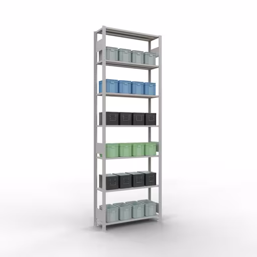 Abbildung Nr 13 des Artikels Grundregal, Fachbodenregal Stecksystem MULTIplus85, 3000 x 1000 x 300 mm (HxBxT), 7 Fachböden, Längenriegel, RAL 7035 lichtgrau aus der Produktgruppe Stecksystem von der Marke Schulte Lagertechnik