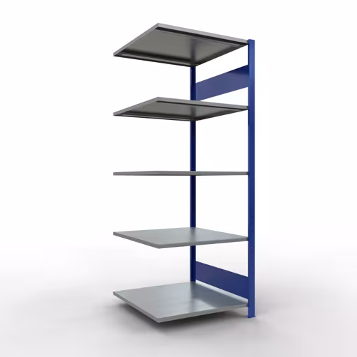 Anbauregal, Fachbodenregal Stecksystem MULTIplus150, 2000 x 750 x 800 mm (HxBxT), 5 Fachböden, Längenriegel, RAL 5010 enzianblau/verzinkt/verzinkt aus der Kategorie Anbauregal mit der Artikelnummer 12785-75-LR-B