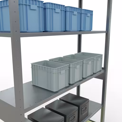 Produktbild Nr.15 des Artikels Grundregal, Fachbodenregal Stecksystem MULTIplus150, 2500 x 1300 x 400 mm (HxBxT), 6 Fachböden, Längenriegel, verzinkt aus der Produktreihe Stecksystem von der Marke Schulte Lagertechnik