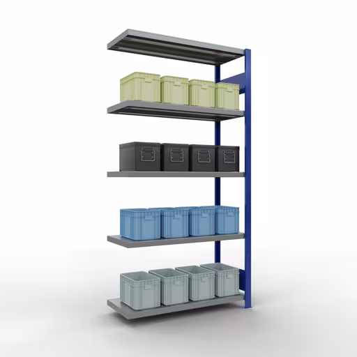 Abbildung Nr 13 des Artikels Anbauregal, Fachbodenregal Stecksystem MULTIplus330, 2000 x 1000 x 400 mm (HxBxT), 5 Fachböden, Längenriegel, RAL 5010 enzianblau/verzinkt aus der Produktgruppe Stecksystem von der Marke Schulte Lagertechnik