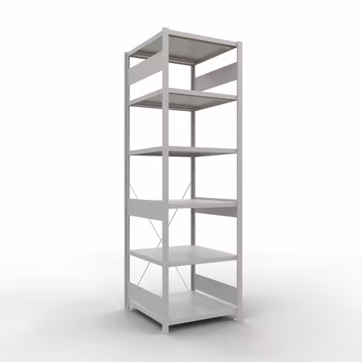 Grundregal, Fachbodenregal Stecksystem MULTIplus250, 2500 x 750 x 800 mm (HxBxT), 6 Fachböden, Kreuzstrebe, RAL 7035 lichtgrau aus der Kategorie Grundregal mit der Artikelnummer 32881-75