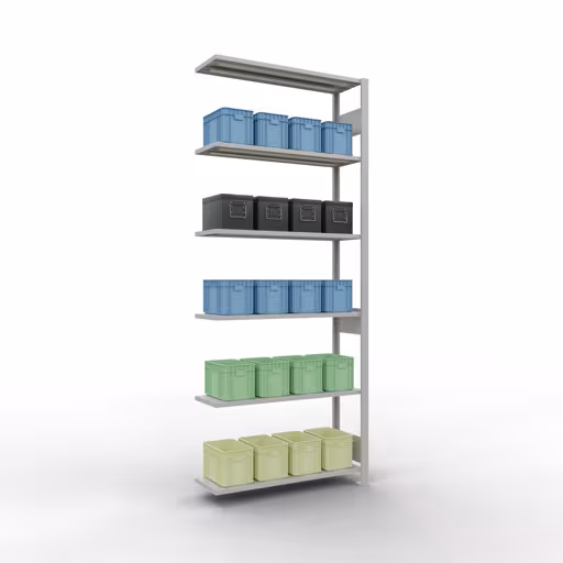 Anbauregal, Fachbodenregal Stecksystem MULTIplus150, 2500 x 1000 x 300 mm (HxBxT), 6 Fachböden, Längenriegel, RAL 7035 lichtgrau von Schulte Lagertechnik aus der Kategorie Stecksystem