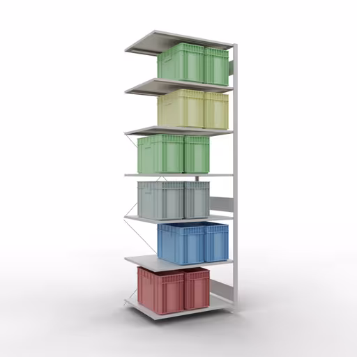 Anbauregal, Fachbodenregal Stecksystem MULTIplus150, 3000 x 1000 x 800 mm (HxBxT), 7 Fachböden, Kreuzstrebe, RAL 7035 lichtgrau von Schulte Lagertechnik mit der Artikelnr. 32687