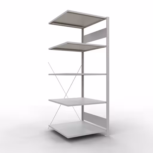 Anbauregal, Fachbodenregal Stecksystem MULTIplus150, 2000 x 750 x 800 mm (HxBxT), 5 Fachböden, Kreuzstrebe, RAL 7035 lichtgrau aus der Kategorie Anbauregal mit der Artikelnummer 32685-75