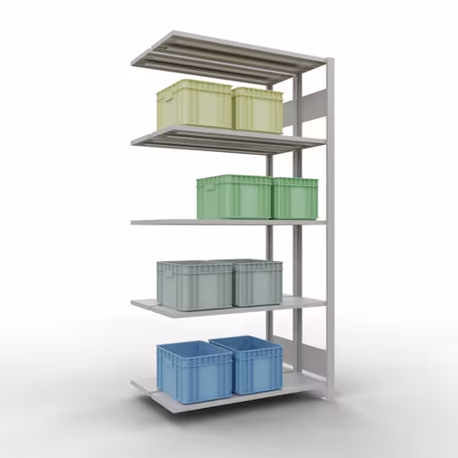 Produktbild Nr.15 des Artikels Anbauregal, Doppelregal, Fachbodenregal Stecksystem MULTIplus150, 2000 x 1000 x (2x300) mm (HxBxT), 2x5 Fachböden, Längenriegel, RAL 7035 lichtgrau aus der Produktreihe Fachbodenregale von der Marke Schulte Lagertechnik