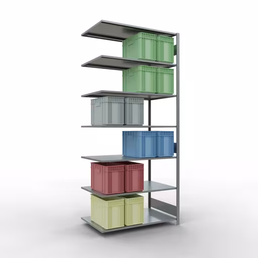 Zusatzbild des Artikels Anbauregal, Fachbodenregal Stecksystem MULTIplus150, 3000 x 1300 x 800 mm (HxBxT), 7 Fachböden, Längenriegel, verzinkt aus Anbauregal