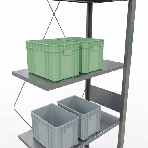 Produktbild Nr.8 des Artikels Anbauregal, Fachbodenregal Stecksystem MULTIplus150, 3000 x 750 x 400 mm (HxBxT), 7 Fachböden, Kreuzstrebe, verzinkt aus der Produktreihe Stecksystem von der Marke Schulte Lagertechnik