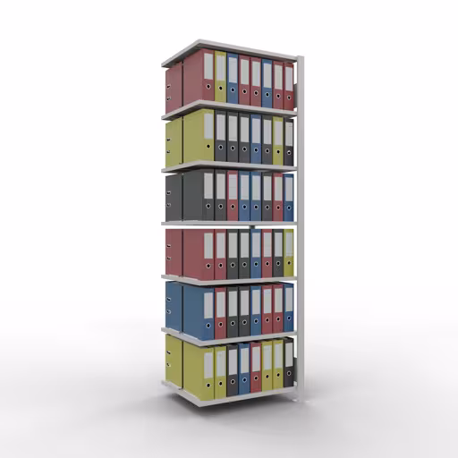 Anbauregal, Büro-Fachbodenregal Stecksystem MULTIplus150, 2300 x 750 x 600 mm (HxBxT), 7 Fachböden, Längenriegel, mit Mittelanschlag, lichtgrau von Schulte Lagertechnik mit der Artikelnr. 36051