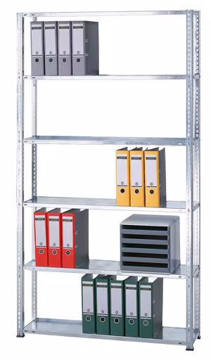 Grundregal, Büro-Fachbodenregal Schraubsystem MULTIplus85, 2000 x 1000 x 300 mm (HxBxT), 6 Fachböden, verzinkt, ohne Anschlagleiste aus der Kategorie Schraubsystem mit der Artikelnummer 10435