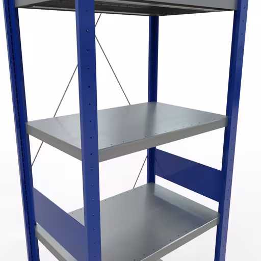 Produktbild Nr 13 des Artikels Grundregal, Fachbodenregal Stecksystem MULTIplus250, 3000 x 750 x 500 mm (HxBxT), 7 Fachböden, Kreuzstrebe, RAL 5010 enzianblau/verzinkt/verzinkt Abbildung Nr 13 des Artikels Grundregal, Fachbodenregal Stecksystem MULTIplus250, 3000 x 750 x 500 mm (HxBxT), 7 Fachböden, Kreuzstrebe, RAL 5010 enzianblau/verzinkt/verzinkt aus der Produktgruppe Stecksystem von der Marke Schulte Lagertechnik