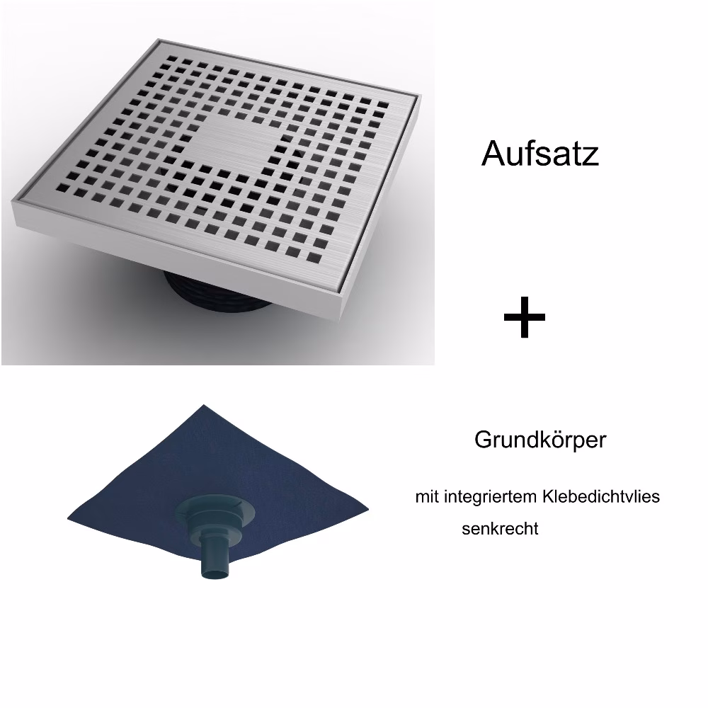 MERT Ablaufaufsatz 20x20cm Bodenablauf Design "KARE" komplett aus Edelstahl + PP