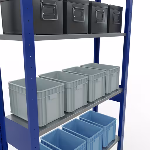 Grundregal, Fachbodenregal Stecksystem MULTIplus150, 2500 x 1000 x 300 mm (HxBxT), 6 Fachböden, Längenriegel, RAL 5010 enzianblau/verzinkt von der Marke Schulte Lagertechnik aus der Produktreihe Stecksystem