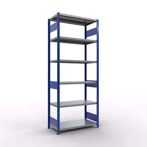 Grundregal, Fachbodenregal Stecksystem MULTIplus250, 2500 x 1000 x 500 mm (HxBxT), 6 Fachböden, Längenriegel, RAL 5010 enzianblau/verzinkt aus der Kategorie Grundregal mit der Artikelnummer 12951-LR-B