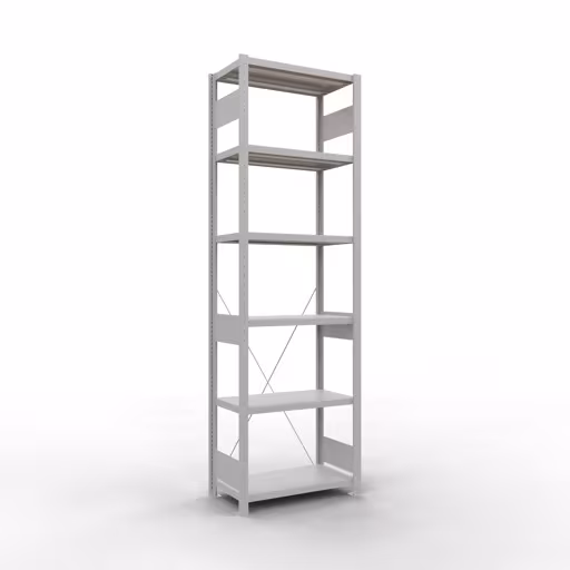 Grundregal, Fachbodenregal Stecksystem MULTIplus250, 2500 x 750 x 400 mm (HxBxT), 6 Fachböden, Kreuzstrebe, RAL 7035 lichtgrau aus der Kategorie Grundregal mit der Artikelnummer 32841-75