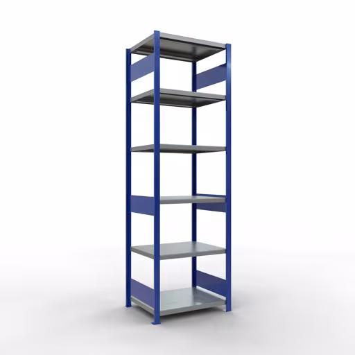 Grundregal, Fachbodenregal Stecksystem MULTIplus250, 2500 x 750 x 600 mm (HxBxT), 6 Fachböden, Längenriegel, RAL 5010 enzianblau/verzinkt/verzinkt aus der Kategorie Grundregal mit der Artikelnummer 12961-75-LR-B