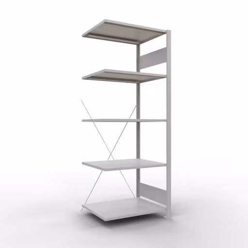 Anbauregal, Fachbodenregal Stecksystem MULTIplus150, 2000 x 750 x 600 mm (HxBxT), 5 Fachböden, Kreuzstrebe, RAL 7035 lichtgrau aus der Kategorie Anbauregal mit der Artikelnummer 32665-75