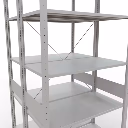 Grundregal, Doppelregal, Fachbodenregal Stecksystem MULTIplus150, 3000 x 1000 x (2x1000) mm (HxBxT), 2x7 Fachböden, Kreuzstrebe, RAL 7035 lichtgrau von Schulte Lagertechnik mit der Artikelnr. 32752
