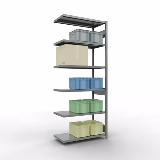 Abbildung Nr 9 des Artikels Anbauregal, Fachbodenregal Stecksystem MULTIplus330, 2500 x 1000 x 500 mm (HxBxT), 6 Fachböden, Längenriegel, verzinkt aus der Produktgruppe Stecksystem von der Marke Schulte Lagertechnik