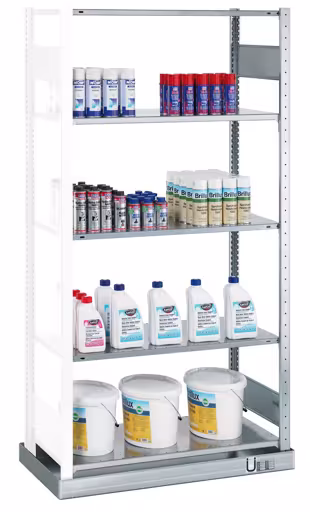 Anbauregal, Kleingebinderegal MULTIplus150, 2000 x 1000 x 500 mm (HxBxT), verzinkt, mit Auffangwanne (Volumen: 33 Liter) und 5 Fachböden aus der Kategorie Umweltregale mit der Artikelnummer 14945