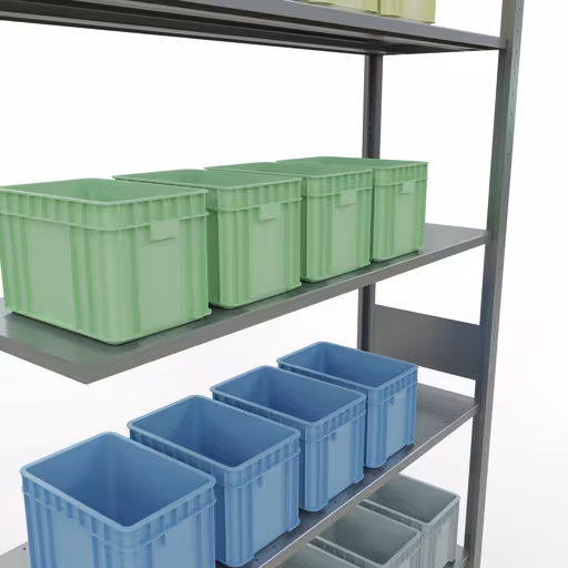 Produktbild Nr.12 des Artikels Anbauregal, Fachbodenregal Stecksystem MULTIplus150, 3000 x 1300 x 400 mm (HxBxT), 7 Fachböden, Längenriegel, verzinkt aus der Produktreihe Stecksystem von der Marke Schulte Lagertechnik