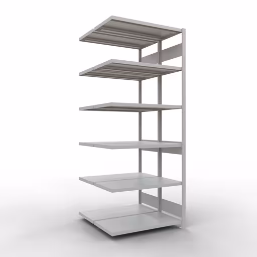 Anbauregal, Doppelregal, Fachbodenregal Stecksystem MULTIplus250, 2500 x 1000 x (2x500) mm (HxBxT), 2x6 Fachböden, Längenriegel, RAL 7035 lichtgrau aus der Kategorie Doppelregale mit der Artikelnummer 33256