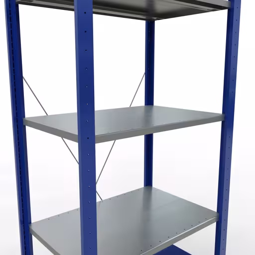 Grundregal, Fachbodenregal Stecksystem MULTIplus150, 2000 x 750 x 500 mm (HxBxT), 5 Fachböden, Kreuzstrebe, RAL 5010 enzianblau/verzinkt/verzinkt von Schulte Lagertechnik mit der Artikelnr. 12750-75-B