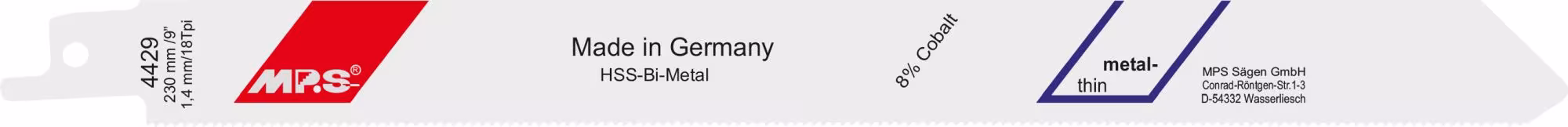 Bi-Metall-Säbelsägeblatt gefräst und geschränkt Gesamtlänge 230/verzahnte Länge 210mm, Zahnteilung 1,4mm von der Marke MPS MPS Bi-Metall-Säbelsägeblatt gefräst und geschränkt zur Bearbeitung von Holz- und Metallwerkstoffen Typ Zahnteilung: 1,4 mm aus der Kategorie Säbelsägeblatt mit der Artikelnr. 4429-5