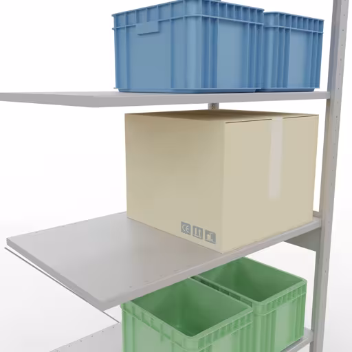 Abbildung Nr 13 des Artikels Anbauregal, Fachbodenregal Stecksystem MULTIplus150, 2500 x 1000 x 600 mm (HxBxT), 6 Fachböden, Kreuzstrebe, RAL 7035 lichtgrau aus der Produktgruppe Stecksystem von der Marke Schulte Lagertechnik